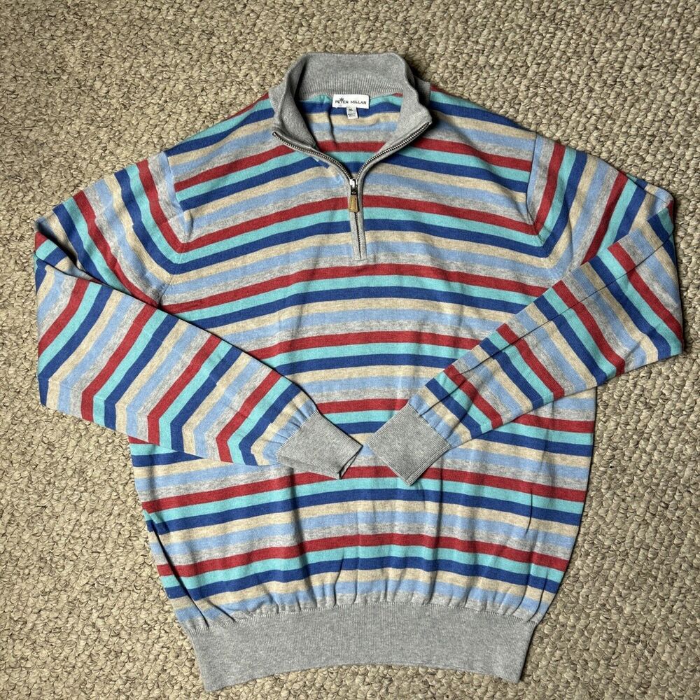 Peter Millar Quarter Zip Sweater Men’s XL Pima Cotton Silk Cashmere Blend Stripe